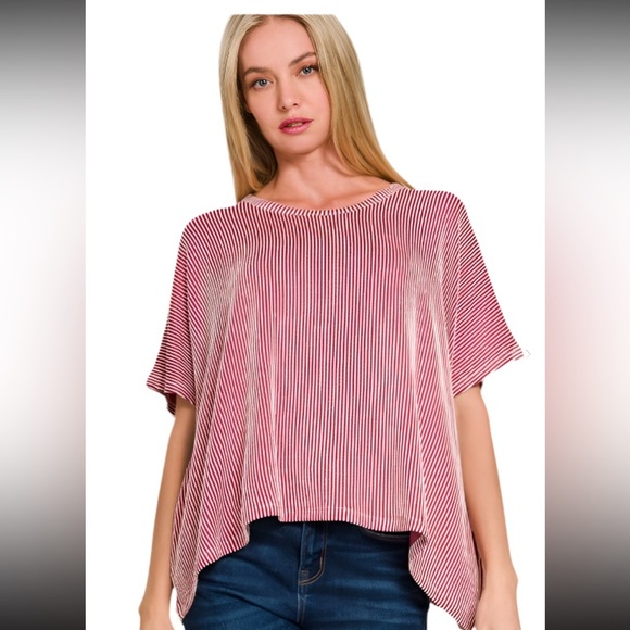 Striped Raised Ribbed Oversized Top - Picture 1 of 6